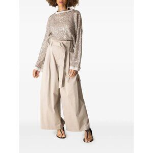 BRUNELLO CUCINELLI Metallic Finish Open Knit Sweater Gray Size Medium $6,600 NWT